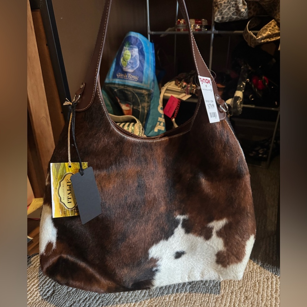 Cavalcanti genuine leather Brown and White Cowhide hobo bag